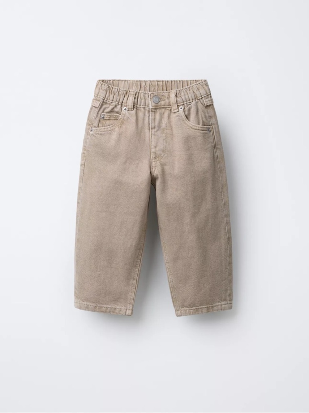 ZARA Boys Baggy Twill Pants Size 6 (116 cm) Beige Relaxed Fit